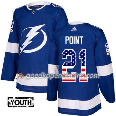 Tampa Bay Lightning Brayden Point 21 Adidas 2017-2018 Blauw USA Flag Fashion Authentic Shirt - Kinderen